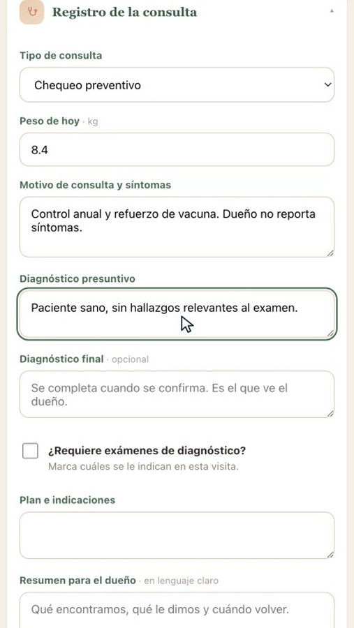 Registro de la consulta en Pranah